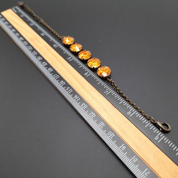 Rivoli Crystal Rhinestone Sabika Style Bracelet, 5 Gold Rhinestones, 9 Inches - Picture 9 of 12